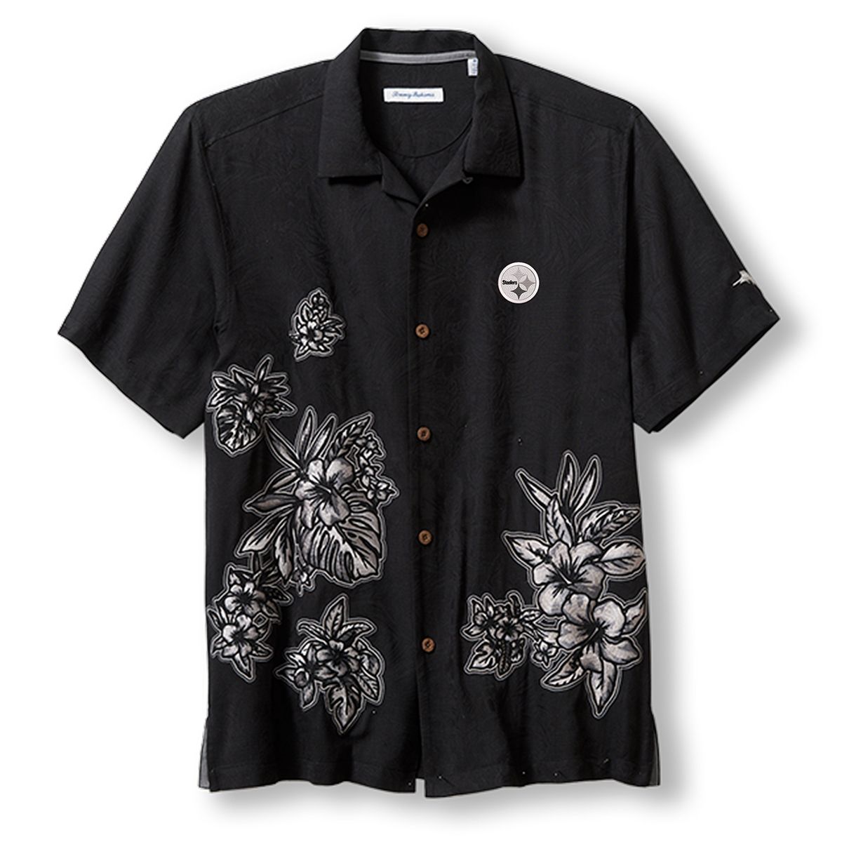 Pittsburgh Steelers Men's Tommy Bahama Hibiscus Vibrations Woven Camp Shirt