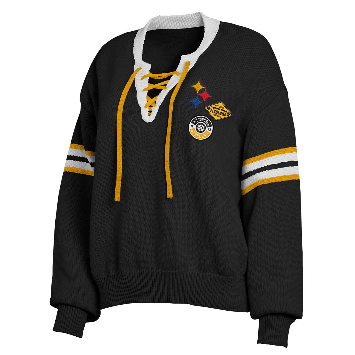 Pittsburgh Steelers Women's Erin Andrews Lace Up Knit Sweater