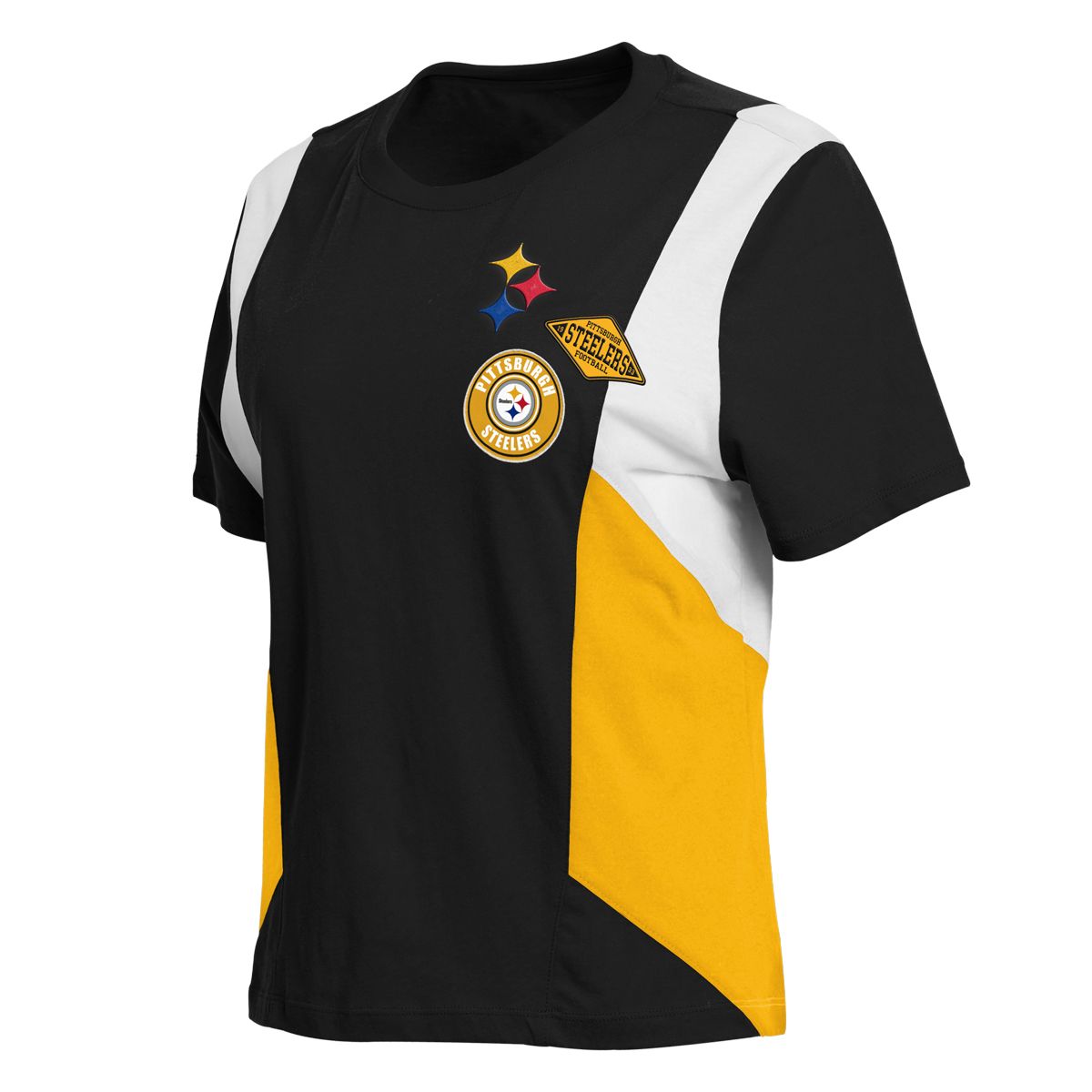 Pittsburgh Steelers Women's Erin Andrews Colorblock Skimmer Short Sleeve T-Shirt