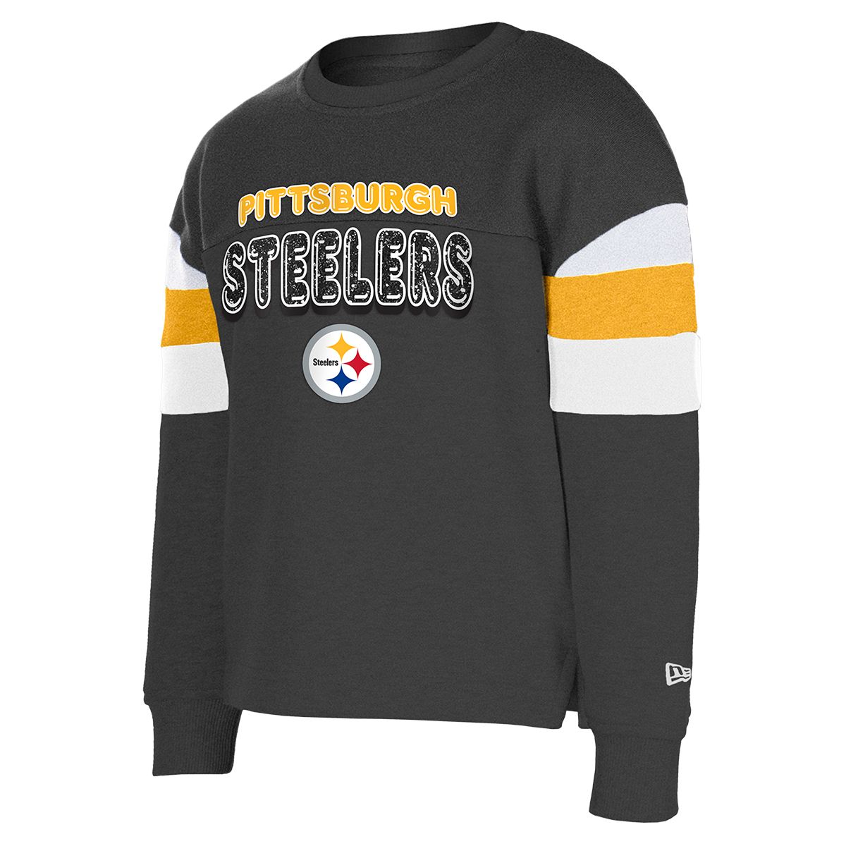 Pittsburgh Steelers Girl's New Era Glitter Colorblock Crewneck Sweatshirt 4 Pittsburgh Steelers Girl's New Era Glitter Colorblock Crewneck Sweatshirt