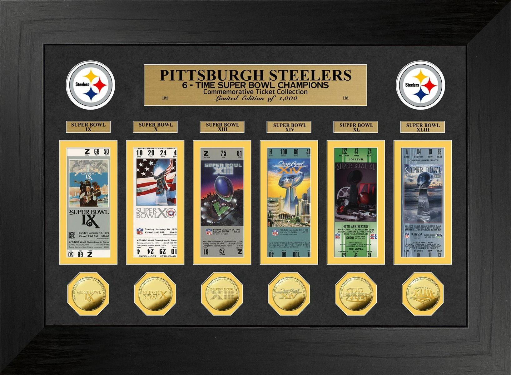 Pittsburgh Steelers 6X Deluxe Gold Coin & Ticket Collection 3 Pittsburgh Steelers 6X Deluxe Gold Coin & Ticket Collection