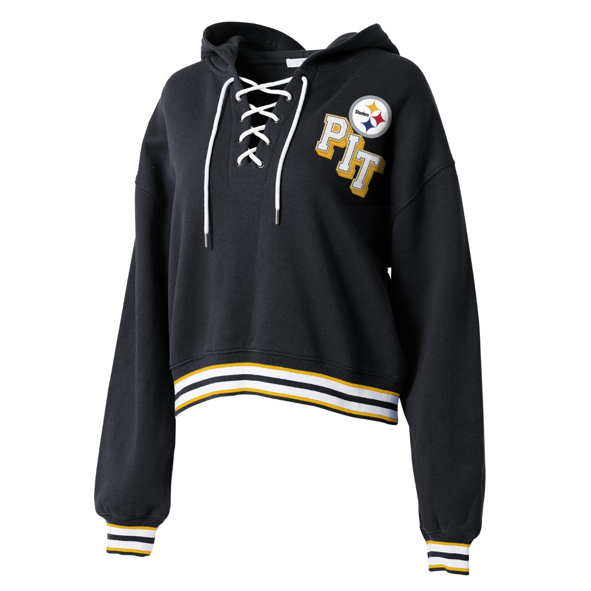 Pittsburgh Steelers Women's Plus Erin Andrews Lace Up Fleece Hoodie 6 Pittsburgh Steelers Women's Plus Erin Andrews Lace Up Fleece Hoodie