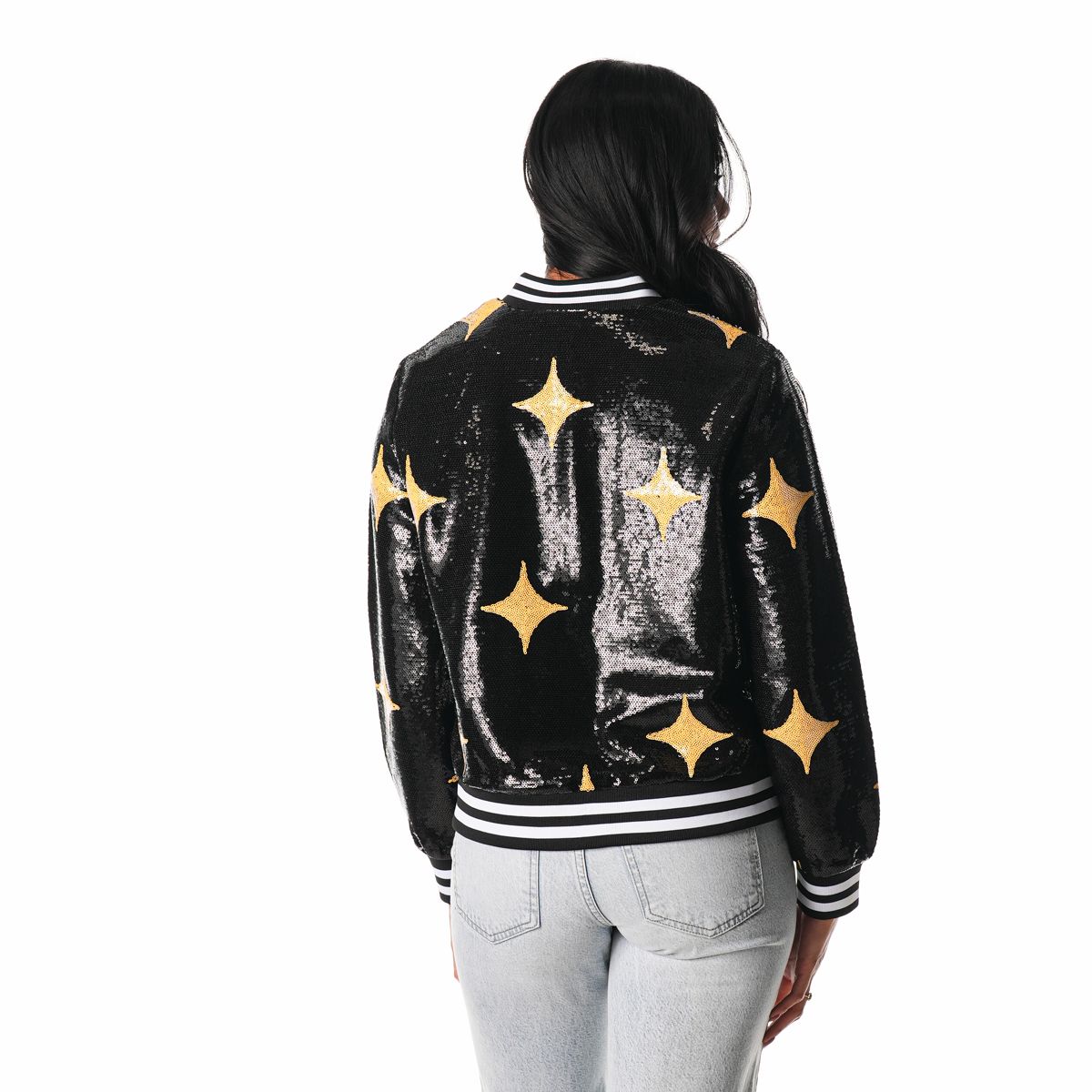 Pittsburgh Steelers Women's Wild Collective Hypocycloid Sequin Full Zip Jacket 2 Pittsburgh Steelers Women's Wild Collective Hypocycloid Sequin Full Zip Jacket