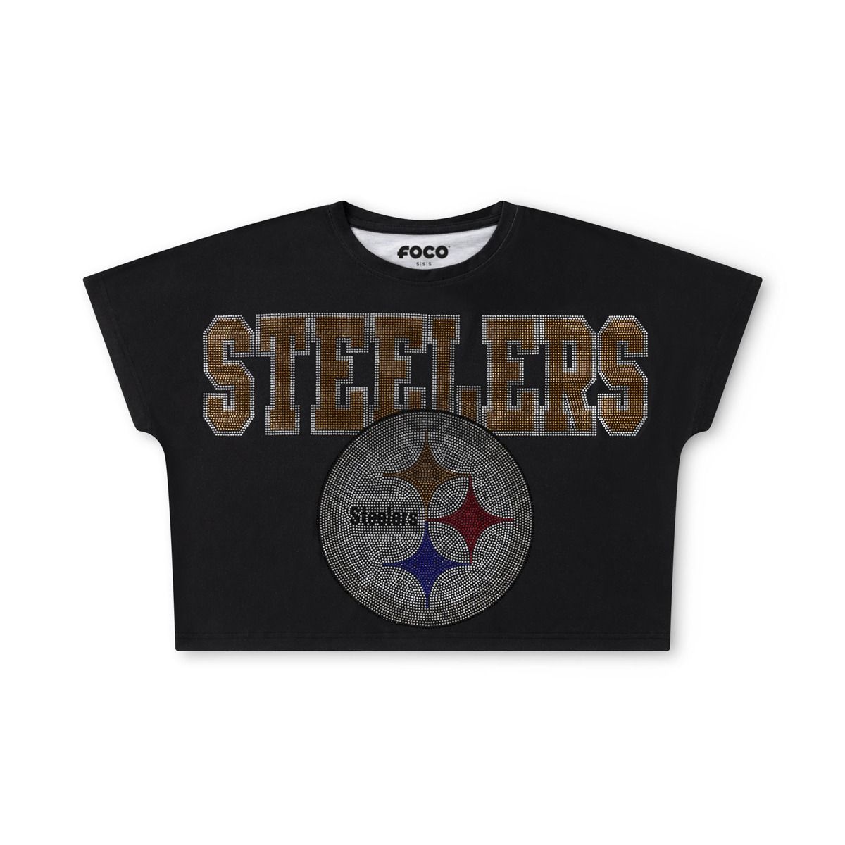 Pittsburgh Steelers Women's Big Logo Rhinestone Crop Short Sleeve T-Shirt 3 Pittsburgh Steelers Women's Big Logo Rhinestone Crop Short Sleeve T-Shirt