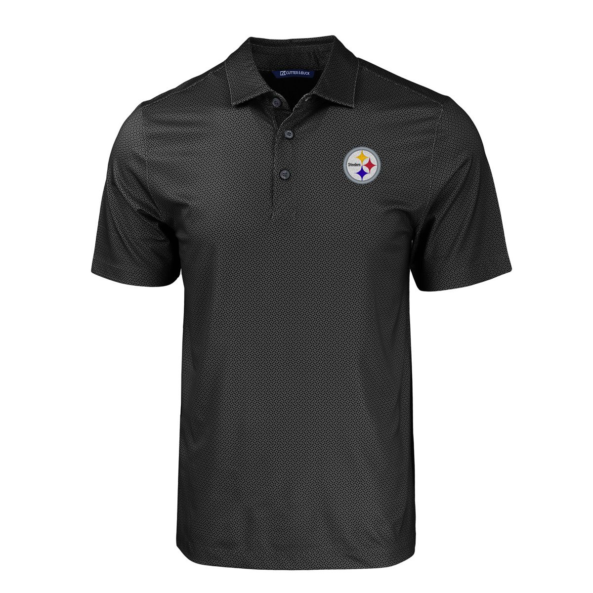 Pittsburgh Steelers Men's Cutter & Buck Pike Eco Tonal Geo Print Polo 1 Pittsburgh Steelers Men's Cutter & Buck Pike Eco Tonal Geo Print Polo