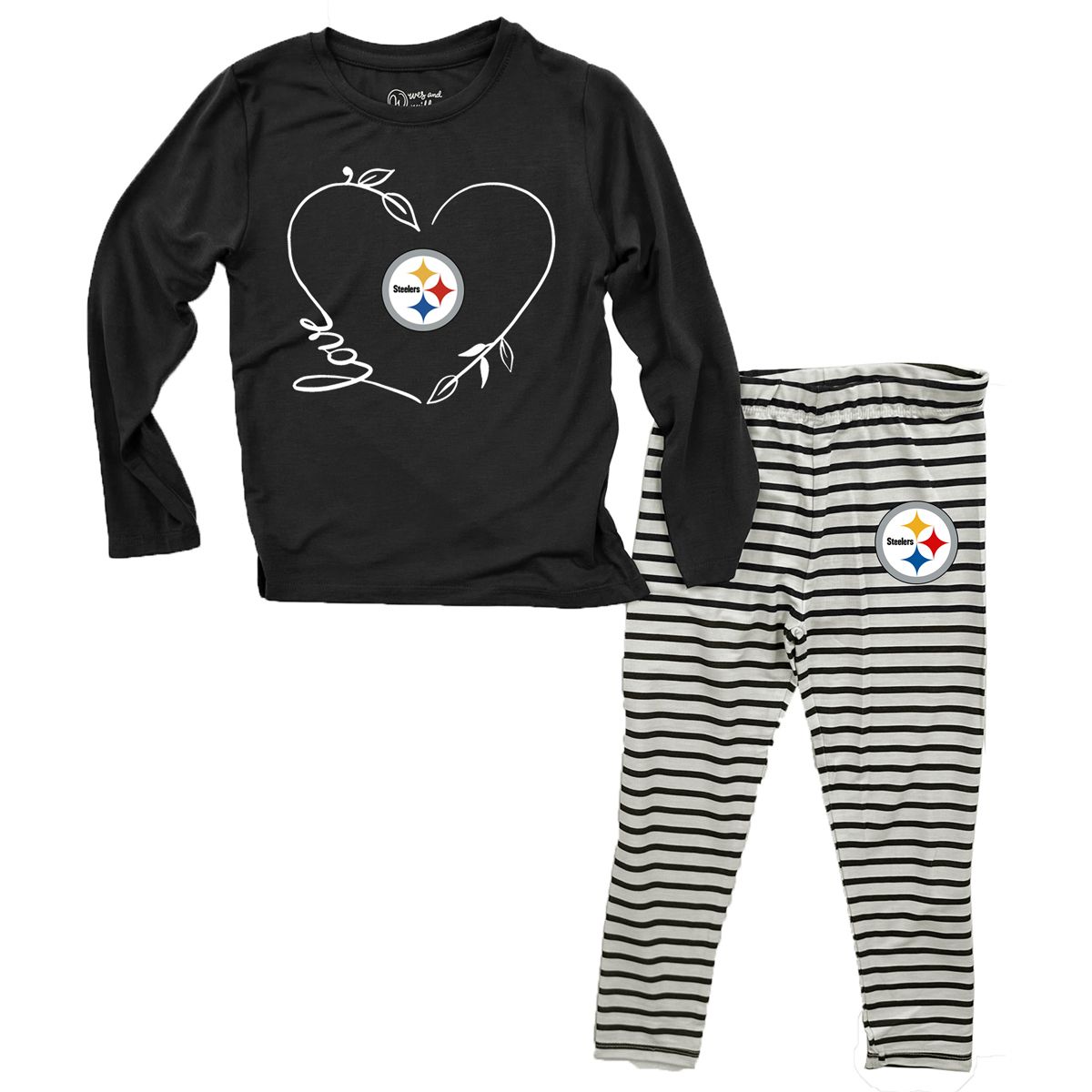 Pittsburgh Steelers Infant Girl's Steelers Love Long Sleeve T-Shirt & Stripe Legging Set