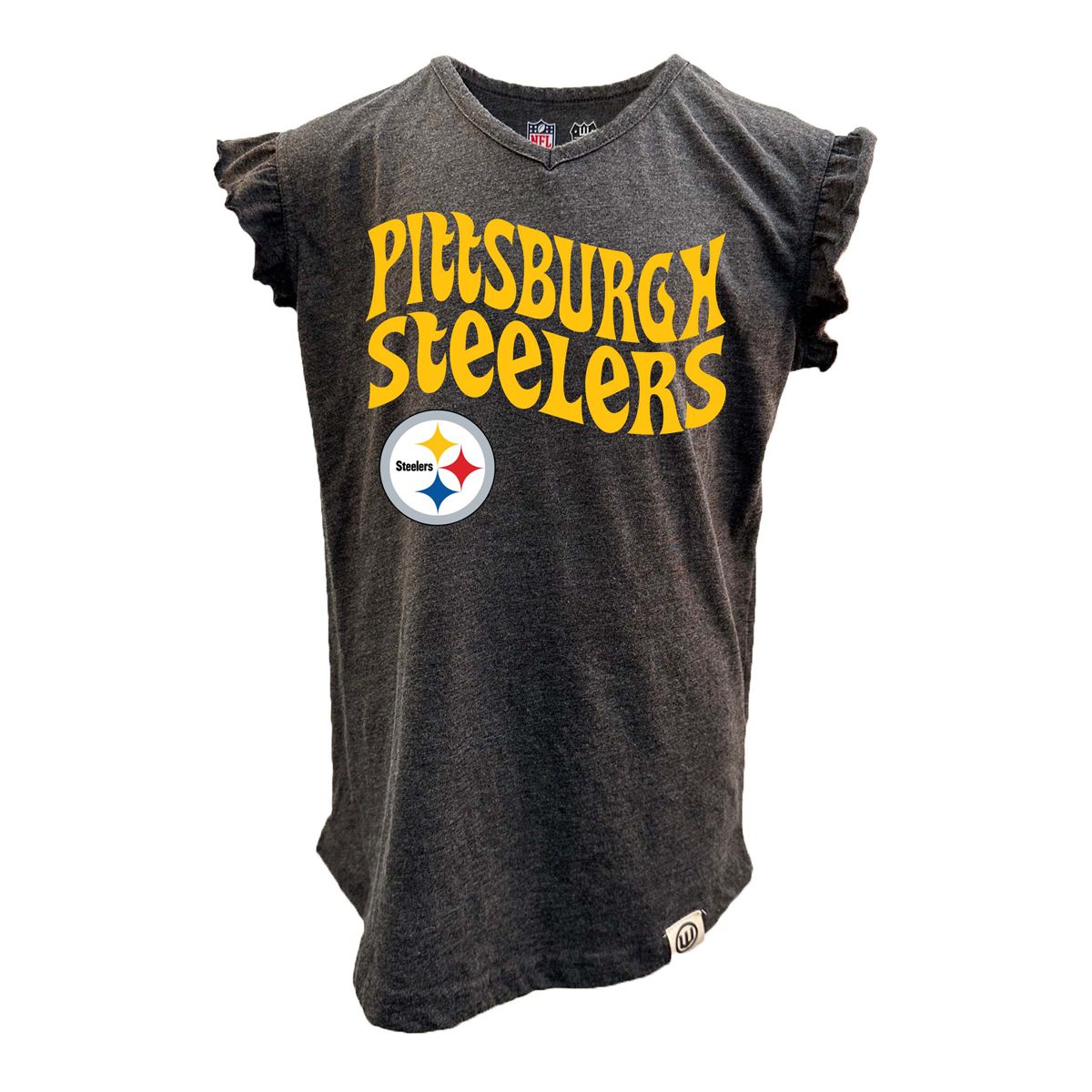Pittsburgh Steelers Girl's Ruffle Sleeve Burn Out Short Sleeve T-Shirt