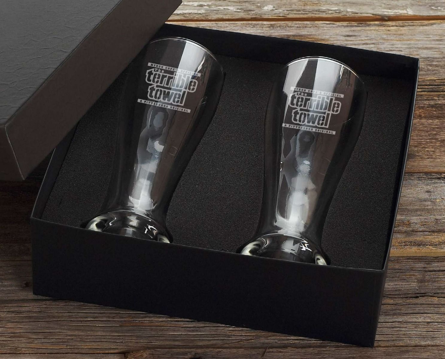 Pittsburgh Steelers Wendell August Forge Terrible Towel® Pilsner Glass Set 2 Pittsburgh Steelers Wendell August Forge Terrible Towel® Pilsner Glass Set