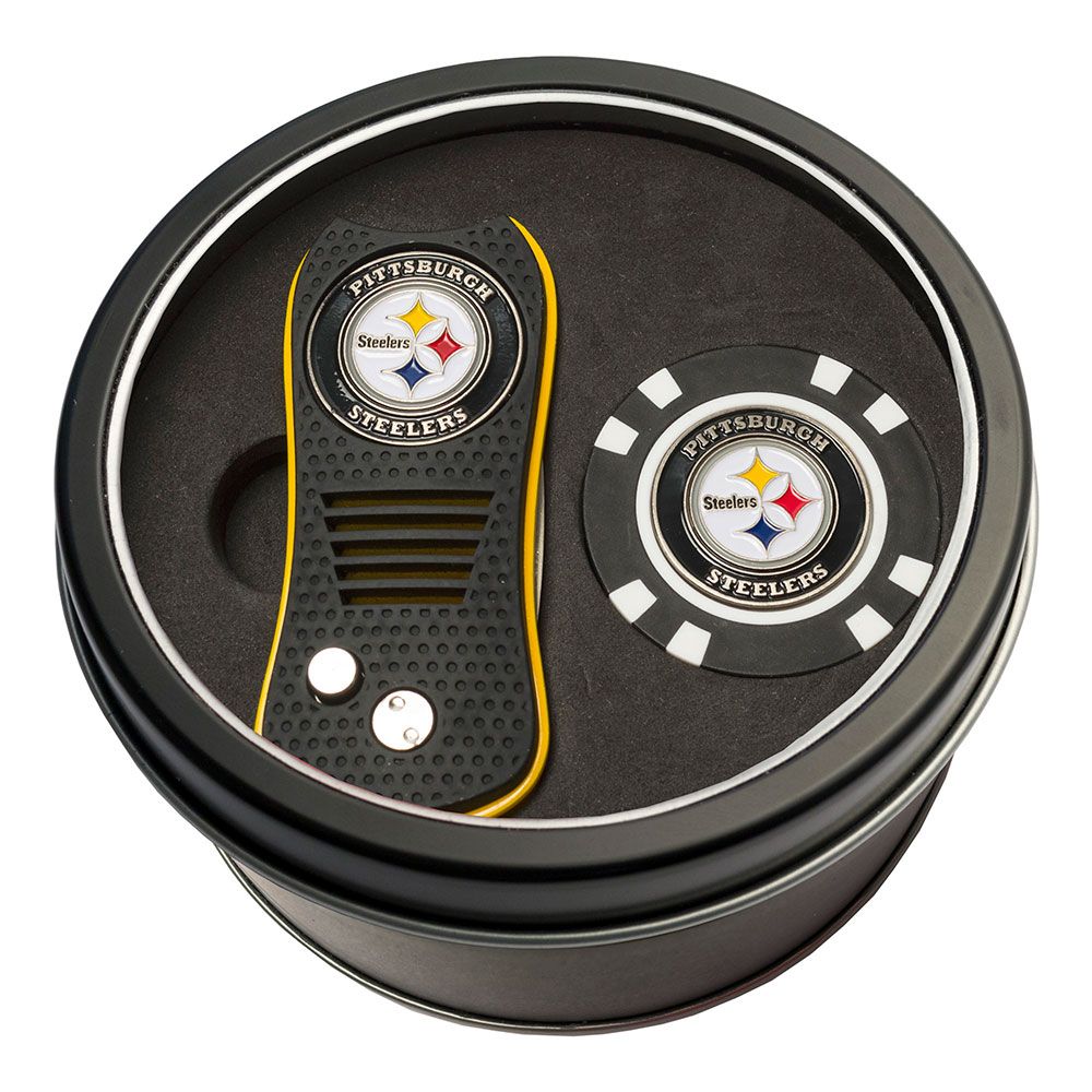 Pittsburgh Steelers Personalized Switchblade Divot Tool & Golf Chip Tin Gift Set 2 Pittsburgh Steelers Personalized Switchblade Divot Tool & Golf Chip Tin Gift Set