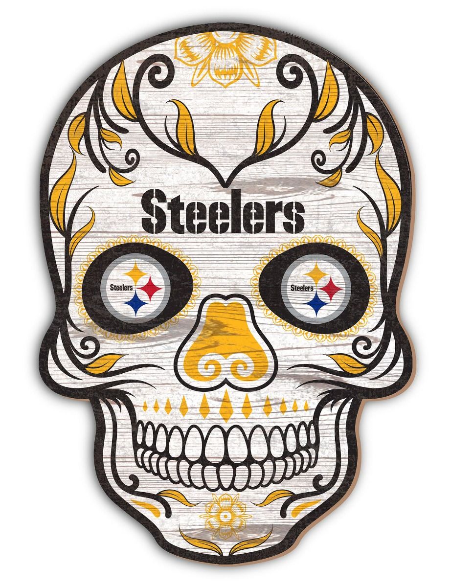 Pittsburgh Steelers 12" Sugar Skull Wood Sign 1 Pittsburgh Steelers 12" Sugar Skull Wood Sign