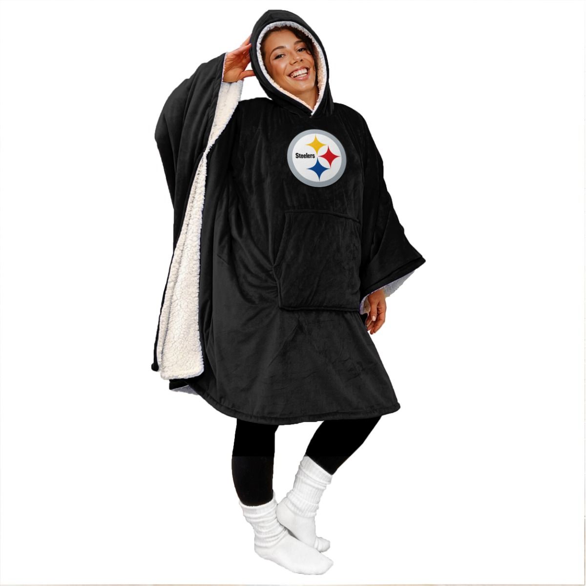 Pittsburgh Steelers Bloncho Sherpa Blanket Poncho 11 Pittsburgh Steelers Bloncho Sherpa Blanket Poncho