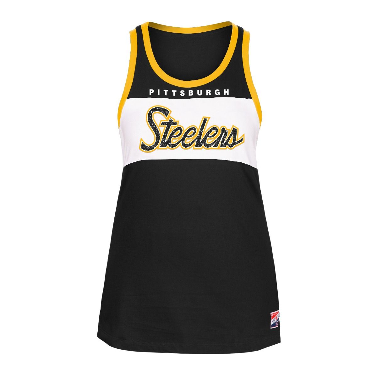 Pittsburgh Steelers Women's New Era Colorblock Glitter Racerback Tank 1 Pittsburgh Steelers Women's New Era Colorblock Glitter Racerback Tank