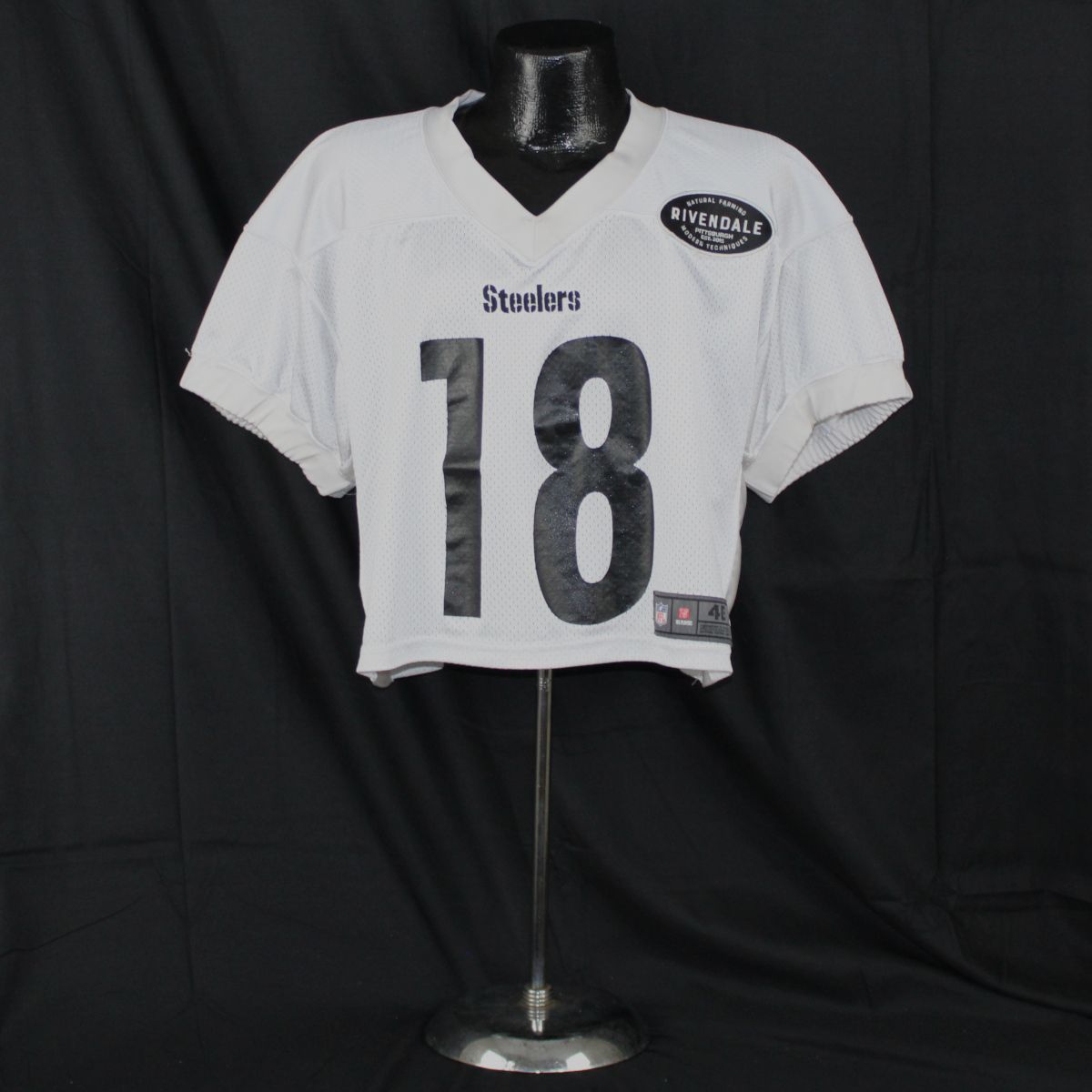 Pittsburgh Steelers #18 Diontae Johnson 2019 Practice Used White Offense Jersey 1 Pittsburgh Steelers #18 Diontae Johnson 2019 Practice Used White Offense Jersey