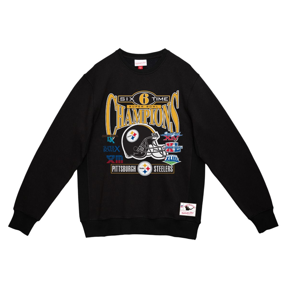 Pittsburgh Steelers Men's Mitchell & Ness 6X Super Bowl Champs Fleece Crew 4 Pittsburgh Steelers Men's Mitchell & Ness 6X Super Bowl Champs Fleece Crew