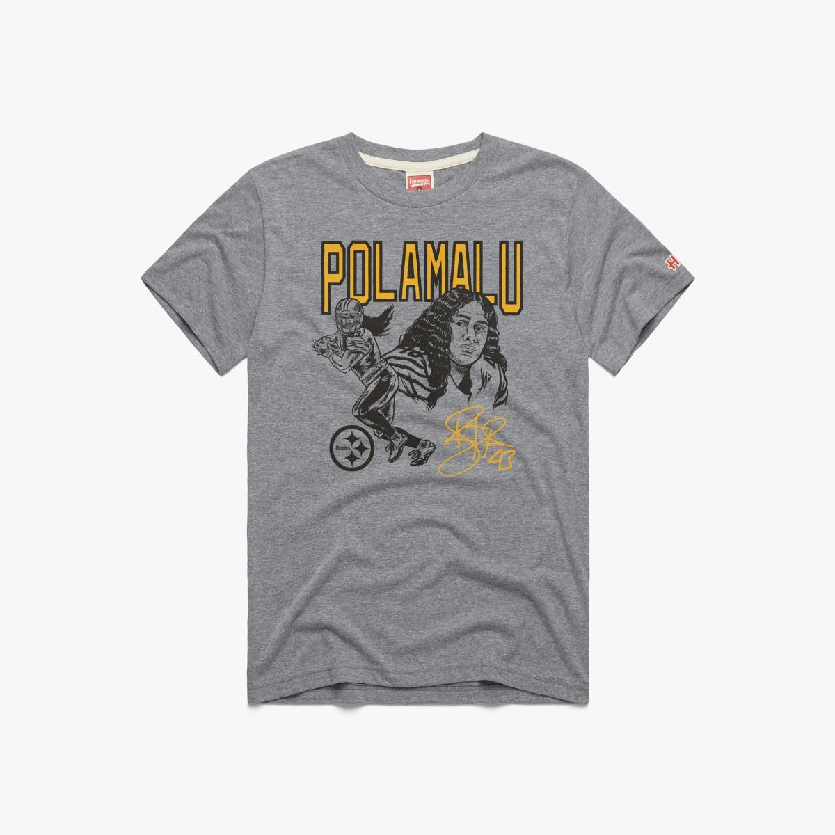 Pittsburgh Steelers Homage Troy Polamalu Bust & Signature Short Sleeve T-Shirt