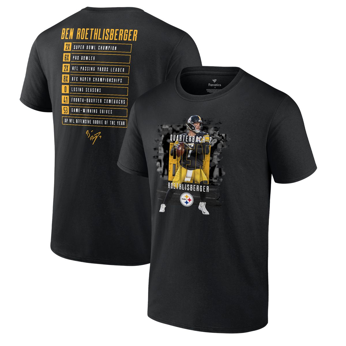 Pittsburgh Steelers #7 Ben Roethlisberger Stats Short Sleeve T-Shirt