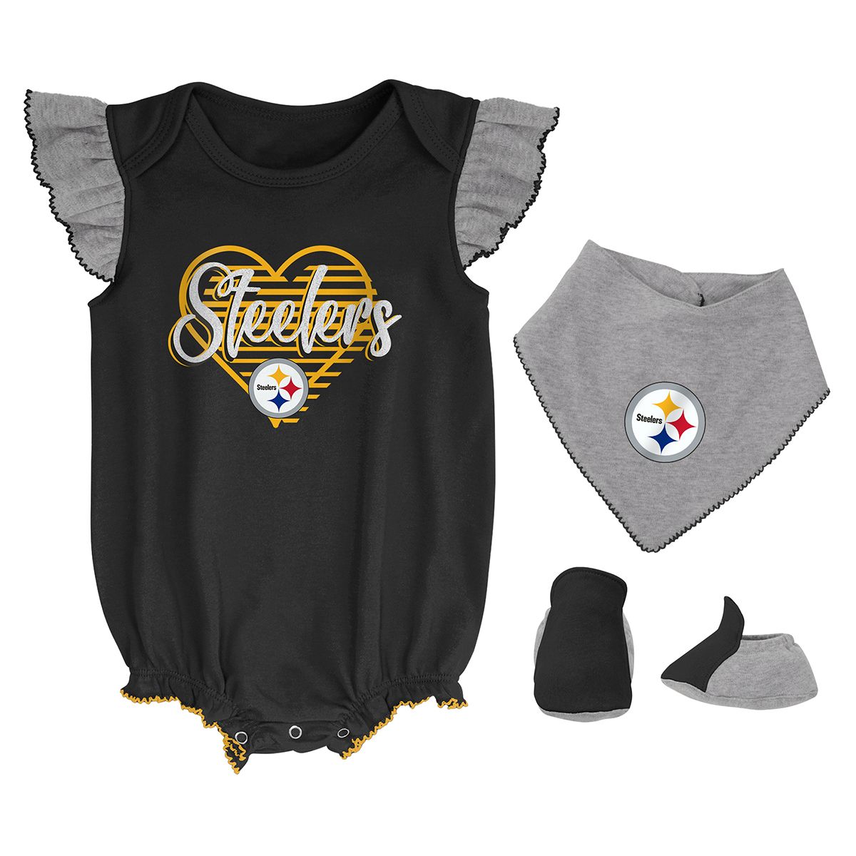 Pittsburgh Steelers Infant Girl's All the Love Short Sleeve Creeper and Bib Set