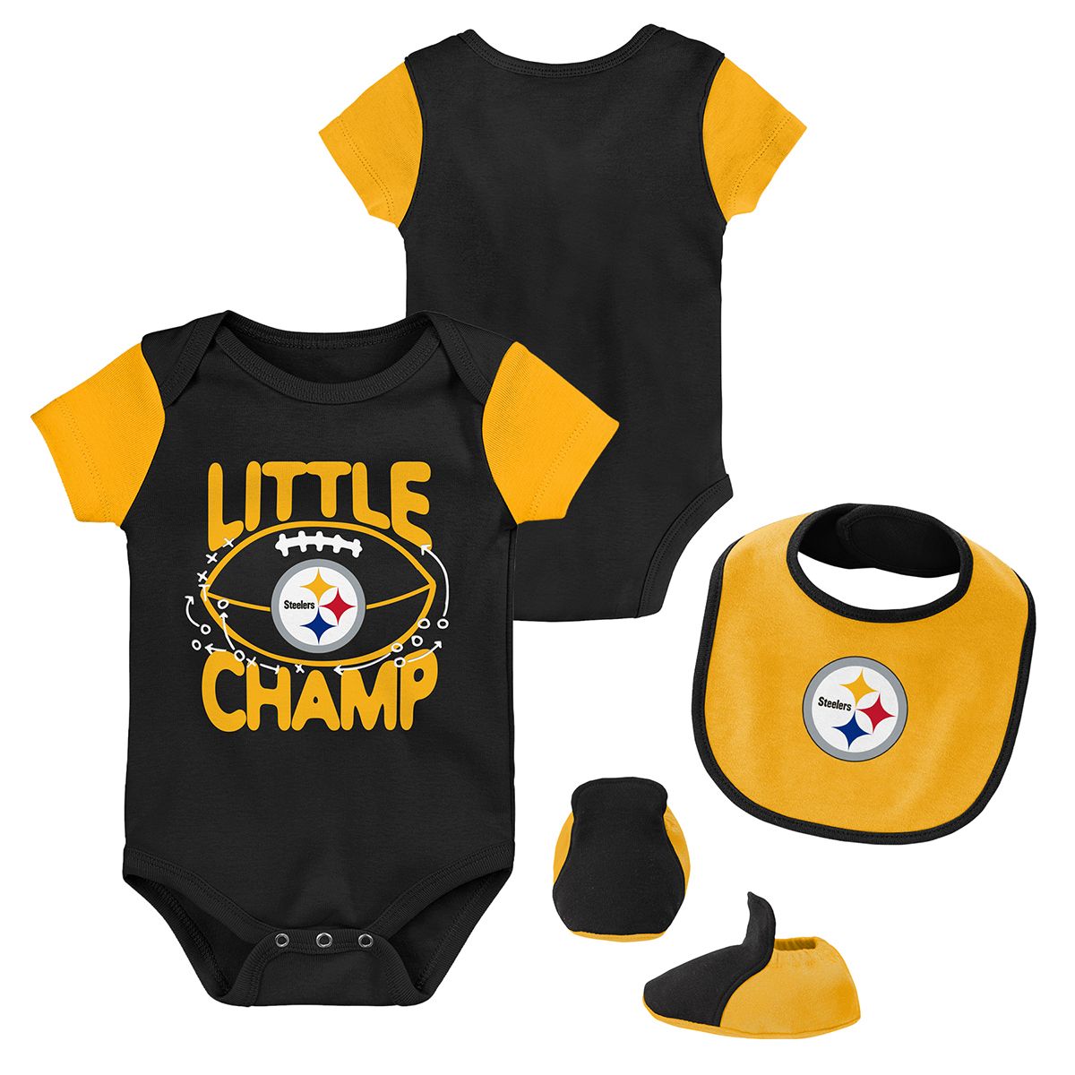 Pittsburgh Steelers Infant Little Champ Short Sleeve Creeper & Bib Set 3 Pittsburgh Steelers Infant Little Champ Short Sleeve Creeper & Bib Set