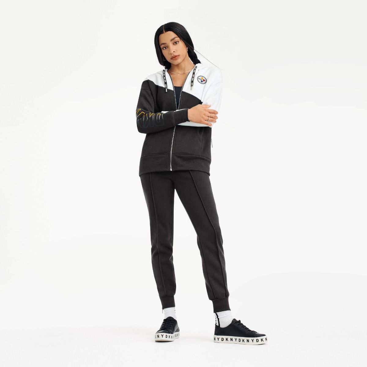 Pittsburgh Steelers Women's DKNY Gina Colorblock Full Zip Fleece Hoodie 3 Pittsburgh Steelers Women's DKNY Gina Colorblock Full Zip Fleece Hoodie