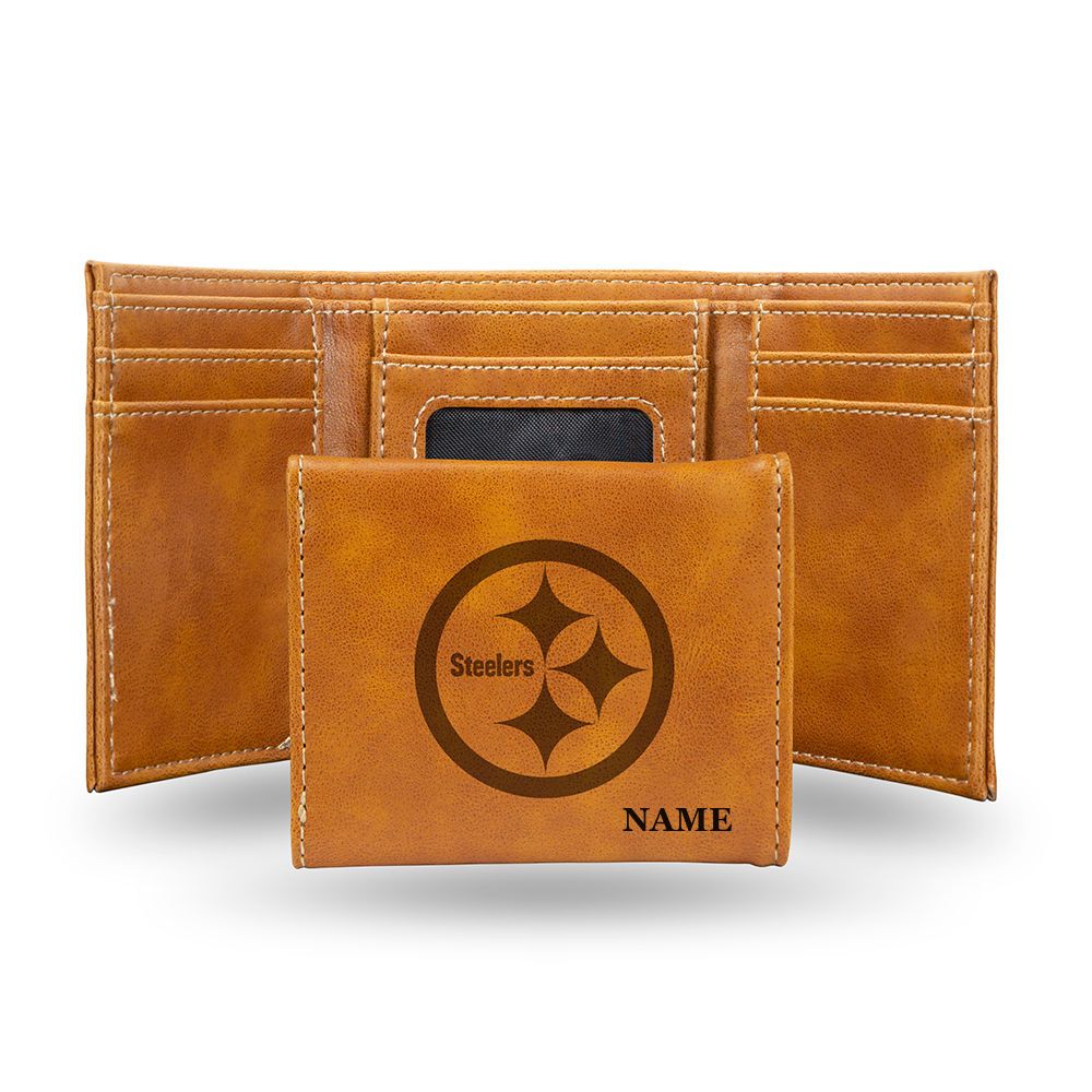 Pittsburgh Steelers Personalized Brown Trifold Wallet