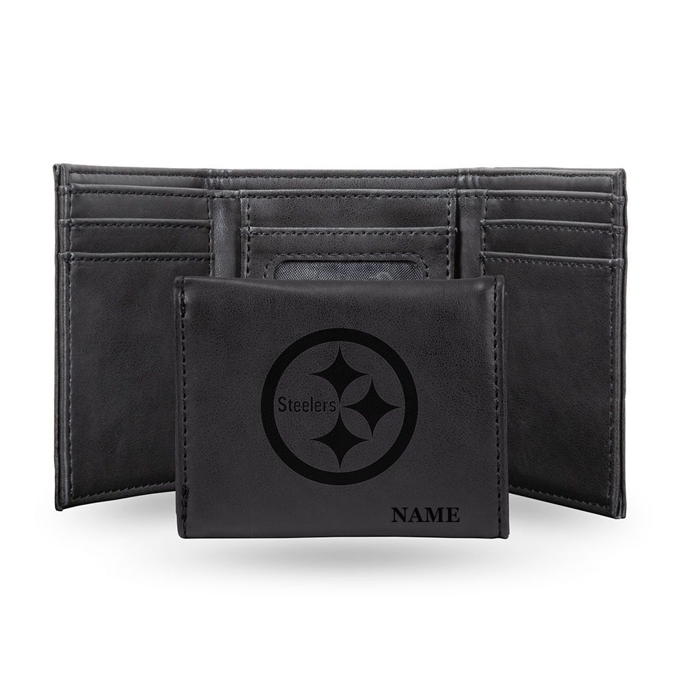 Pittsburgh Steelers Personalized Black Trifold Wallet