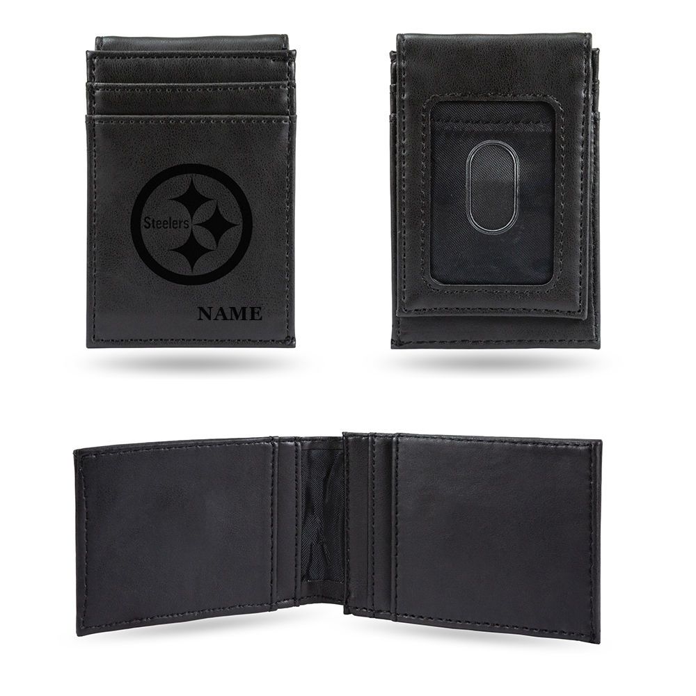 Pittsburgh Steelers Personalized Black Front Pocket Wallet
