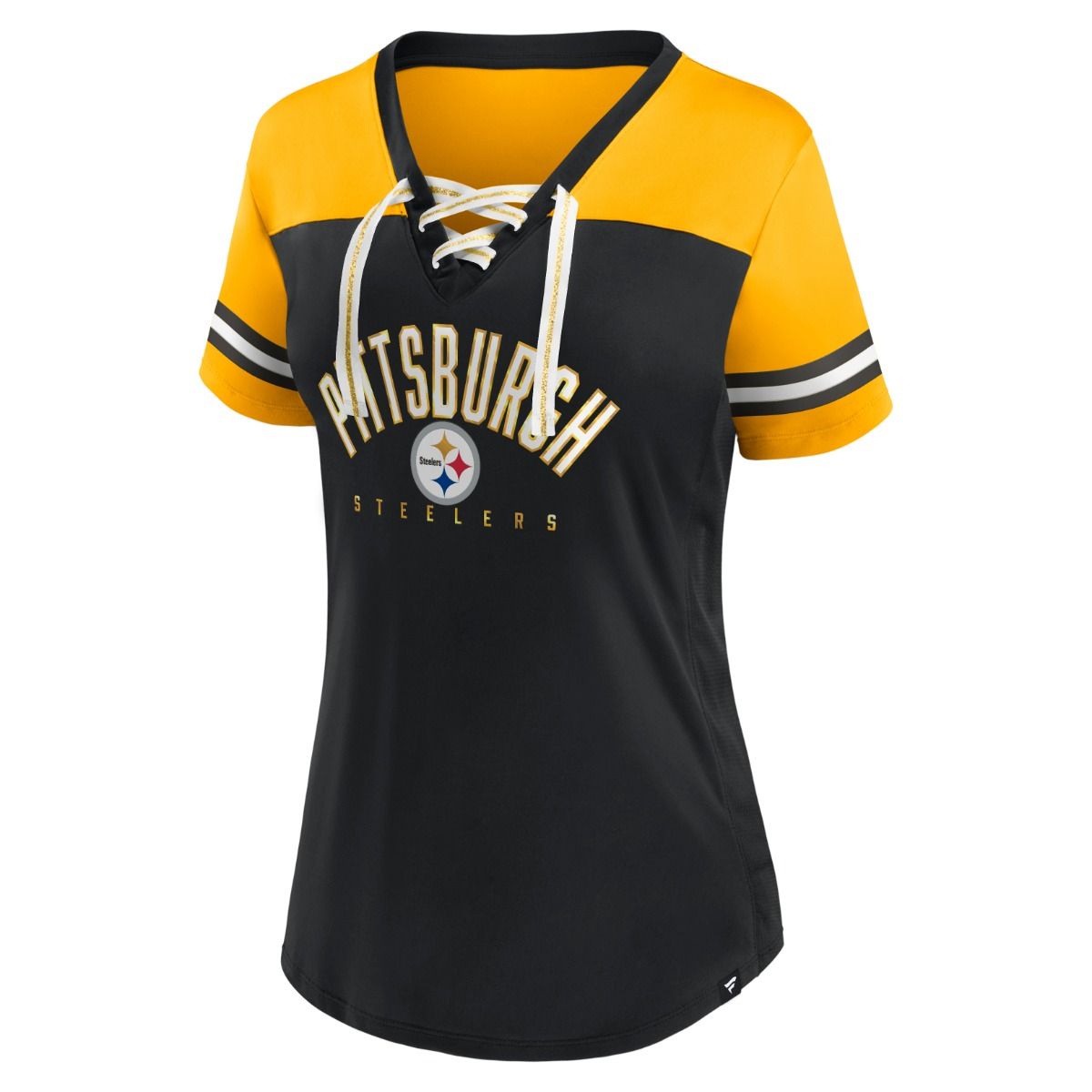 Pittsburgh Steelers Women's Athena Lace Up Short Sleeve T-Shirt 4 Pittsburgh Steelers Women's Athena Lace Up Short Sleeve T-Shirt