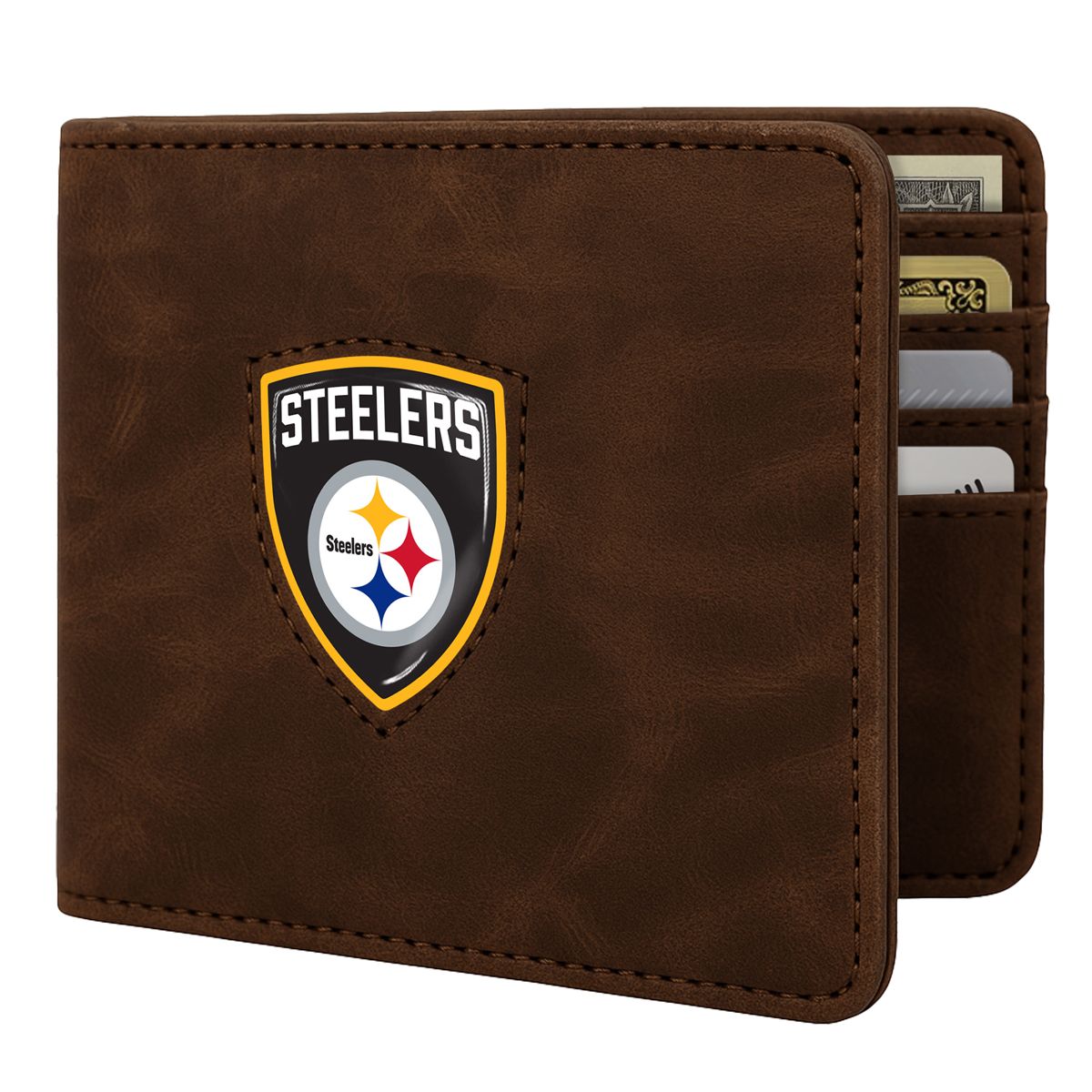 Pittsburgh Steelers Shield Brown Leather Wallet 2 Pittsburgh Steelers Shield Brown Leather Wallet