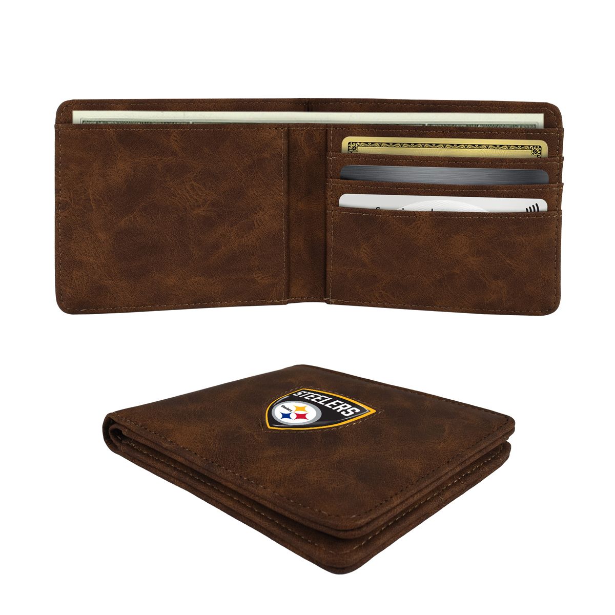 Pittsburgh Steelers Shield Brown Leather Wallet 3 Pittsburgh Steelers Shield Brown Leather Wallet