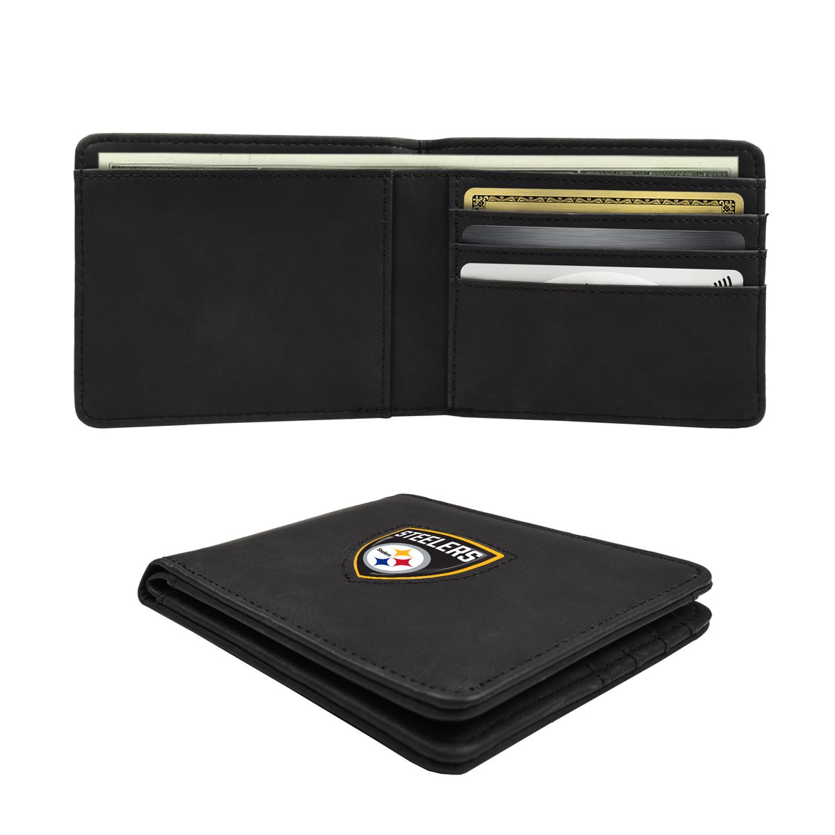 Pittsburgh Steelers Shield Black Leather Wallet 3 Pittsburgh Steelers Shield Black Leather Wallet