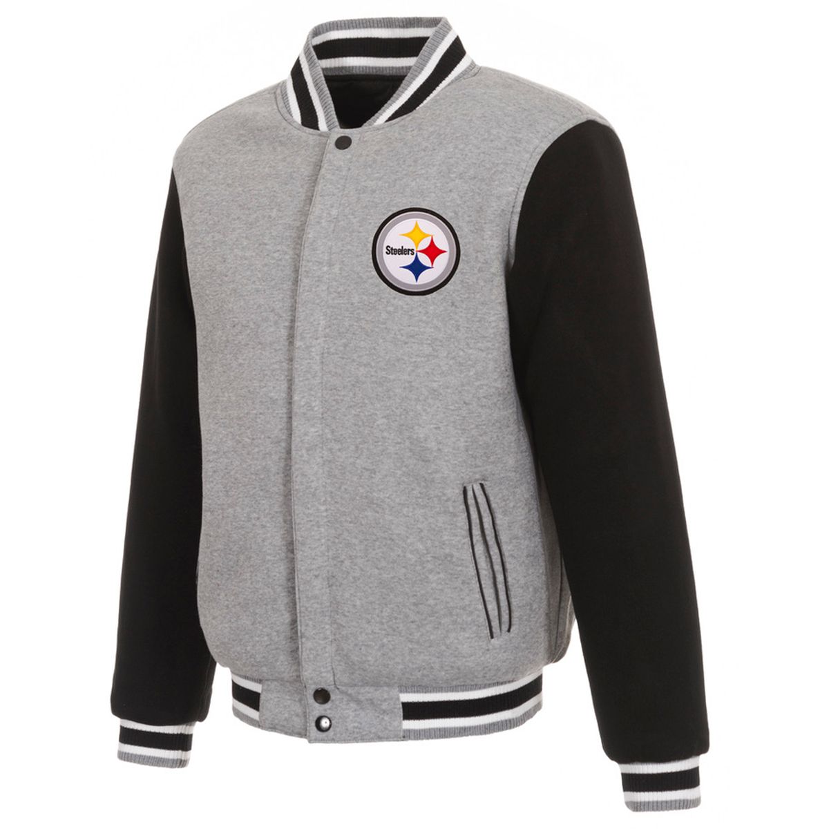 Pittsburgh Steelers Men's Grey Reversible Mediumweight Fleece Jacket 11 Pittsburgh Steelers Men's Grey Reversible Mediumweight Fleece Jacket