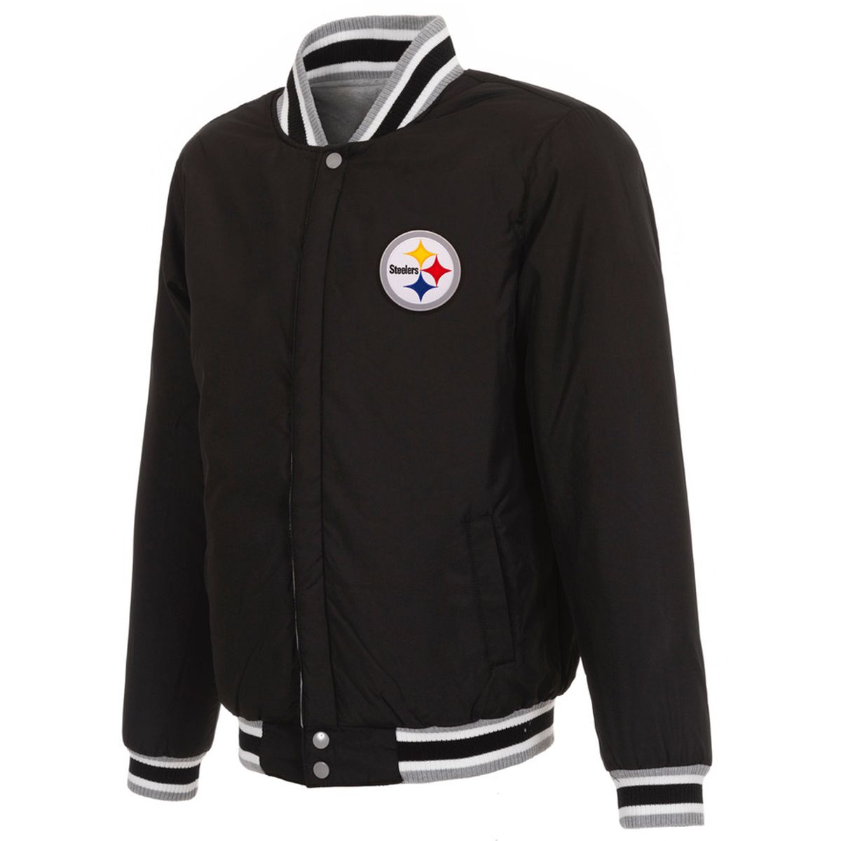 Pittsburgh Steelers Men's Grey Reversible Mediumweight Fleece Jacket 3 Pittsburgh Steelers Men's Grey Reversible Mediumweight Fleece Jacket