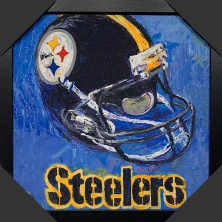 Pittsburgh Steelers Helmet and Wordmark Framed Canvas 2 Pittsburgh Steelers Helmet and Wordmark Framed Canvas