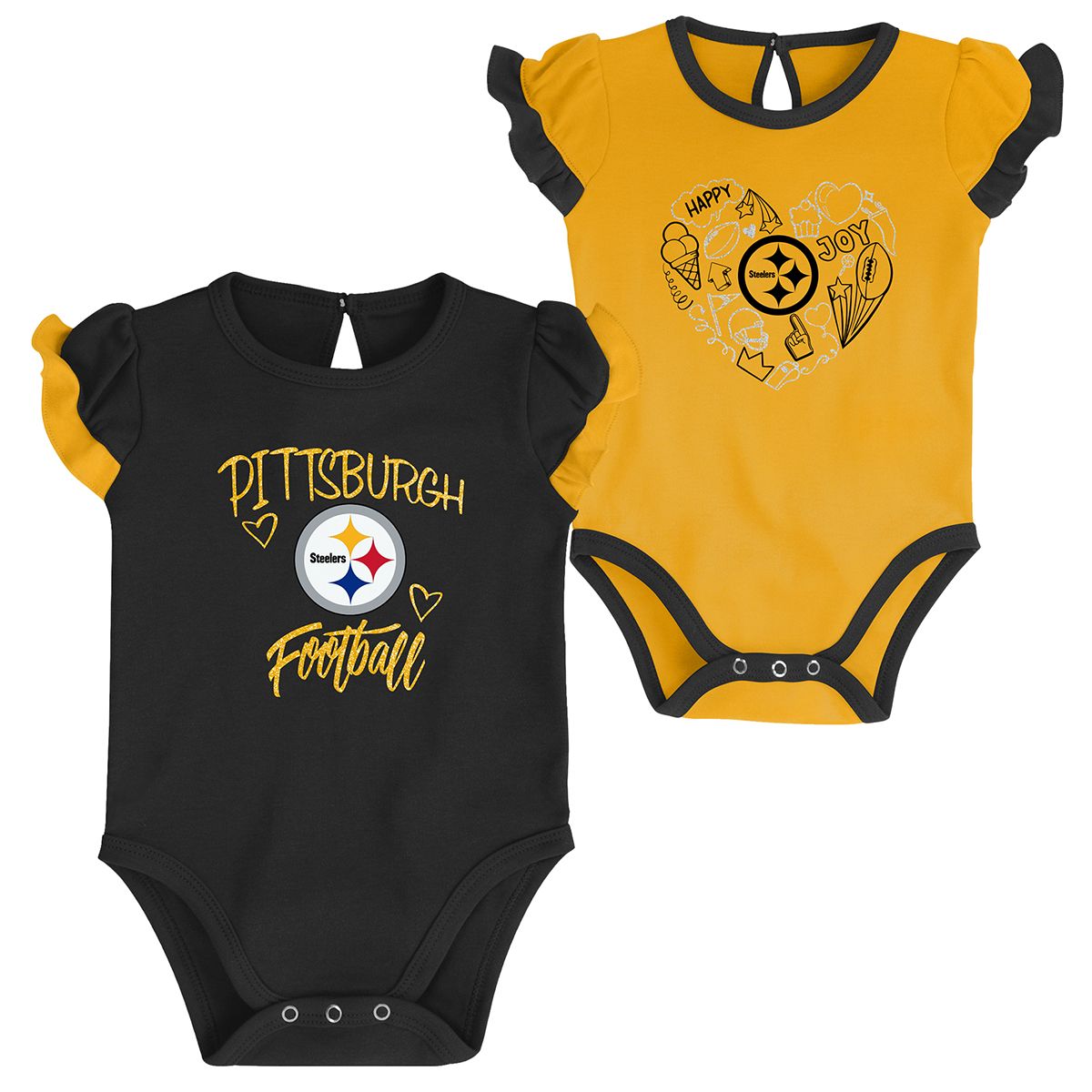Pittsburgh Steelers Infant Girl's Too Much Love 2 Pack Short Sleeve Creeper Set