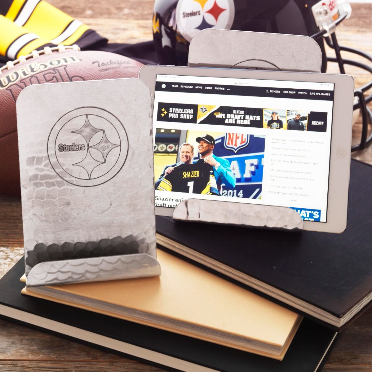 Pittsburgh Steelers Wendell August Forge Customizable Logo Aluminum Tablet/Cookbook Holder 1 Pittsburgh Steelers Wendell August Forge Customizable Logo Aluminum Tablet/Cookbook Holder
