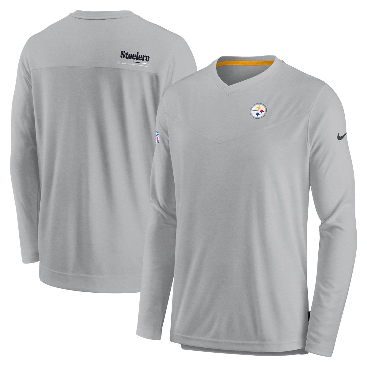 Pittsburgh Steelers Men's Nike Dri-FIT UV Coach Long Sleeve Grey T-Shirt 3 Pittsburgh Steelers Men's Nike Dri-FIT UV Coach Long Sleeve Grey T-Shirt