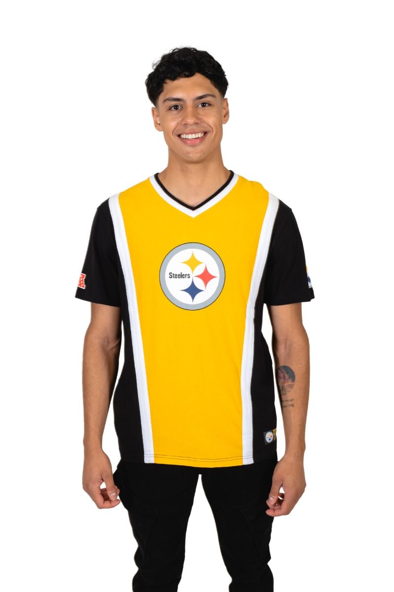 Pittsburgh Steelers Men's Icer Main Split V-Neck Short Sleeve T-Shirt 3 Pittsburgh Steelers Men's Icer Main Split V-Neck Short Sleeve T-Shirt