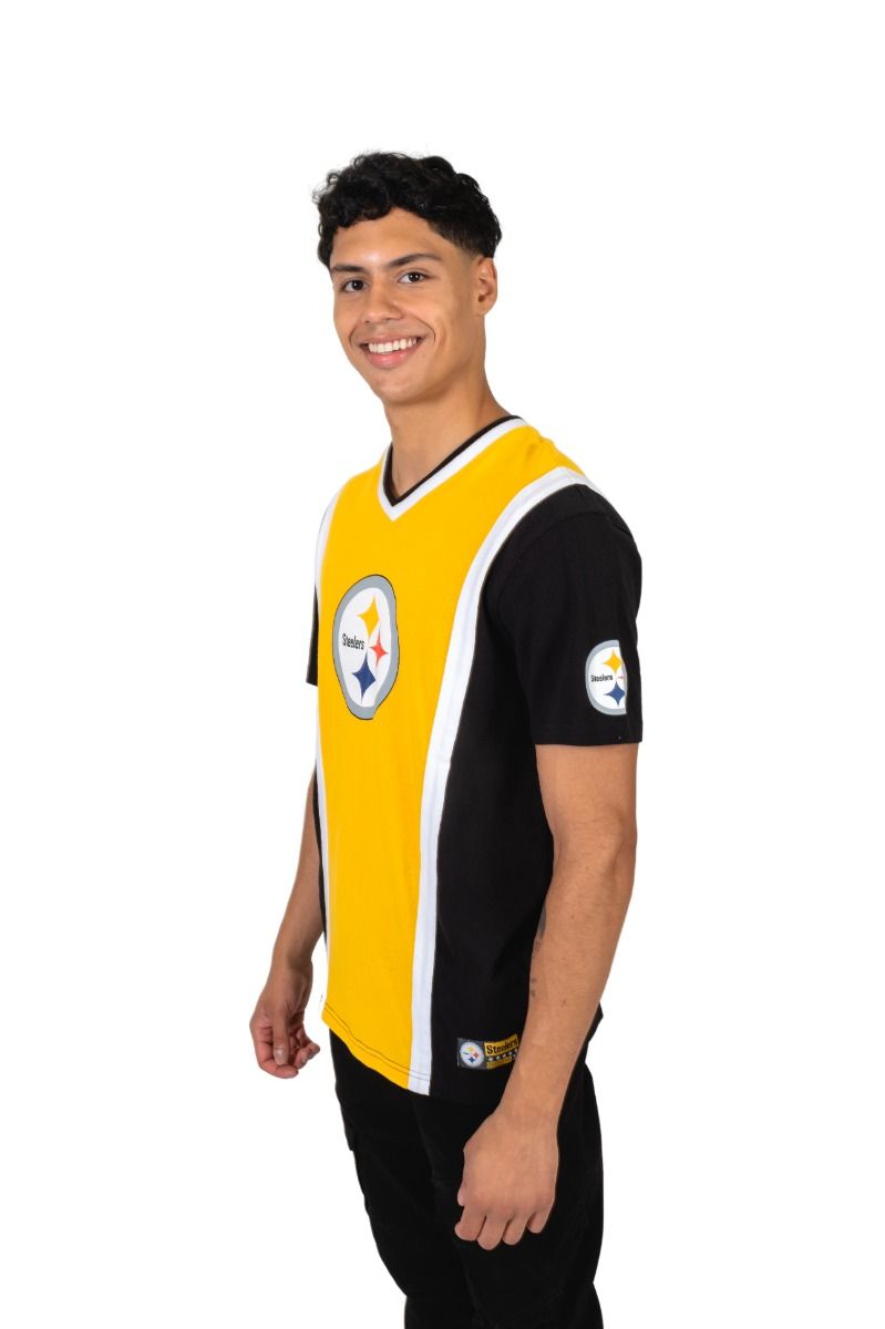 Pittsburgh Steelers Men's Icer Main Split V-Neck Short Sleeve T-Shirt 3 Pittsburgh Steelers Men's Icer Main Split V-Neck Short Sleeve T-Shirt