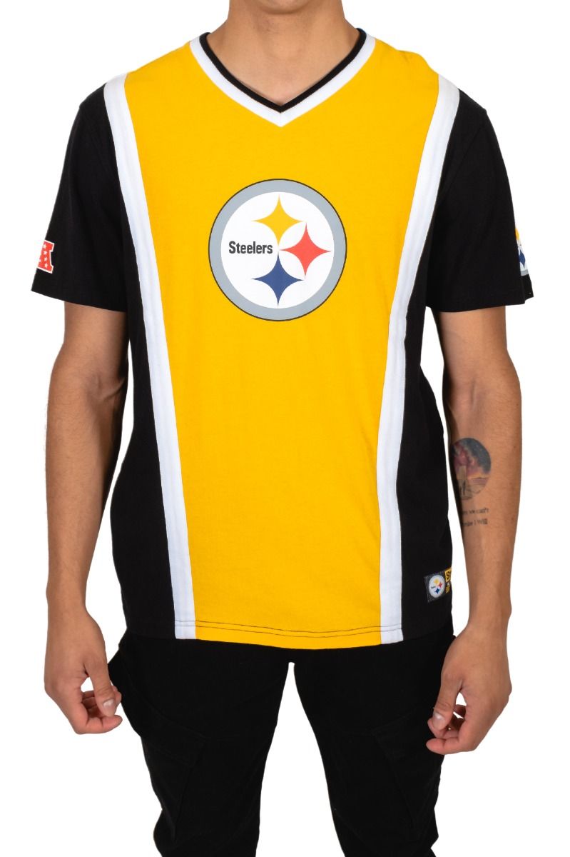 Pittsburgh Steelers Men's Icer Main Split V-Neck Short Sleeve T-Shirt 4 Pittsburgh Steelers Men's Icer Main Split V-Neck Short Sleeve T-Shirt