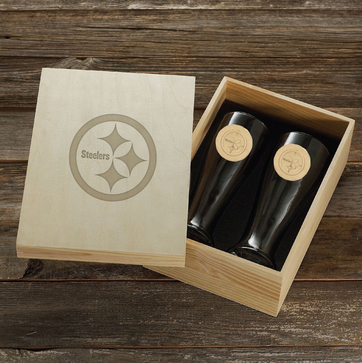 Pittsburgh Steelers Wendell August Forge 2-Piece Bronze Pilsner Set with Collectible Box