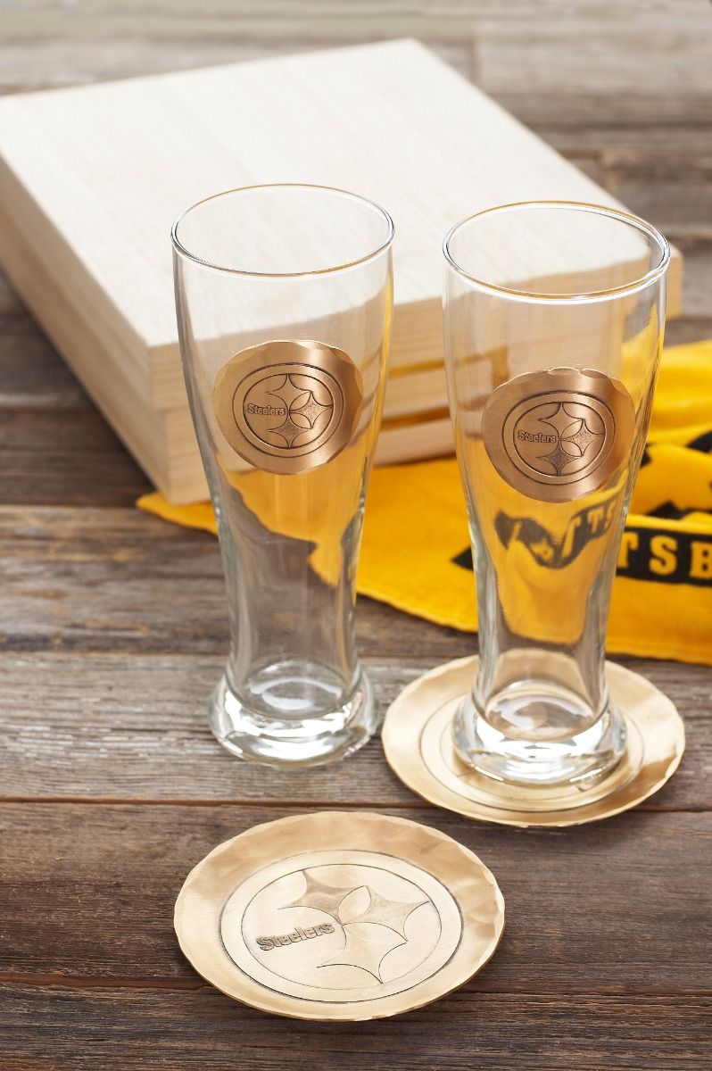 Pittsburgh Steelers Wendell August Forge 2-Piece Bronze Pilsner Set with Collectible Box 4 Pittsburgh Steelers Wendell August Forge 2-Piece Bronze Pilsner Set with Collectible Box