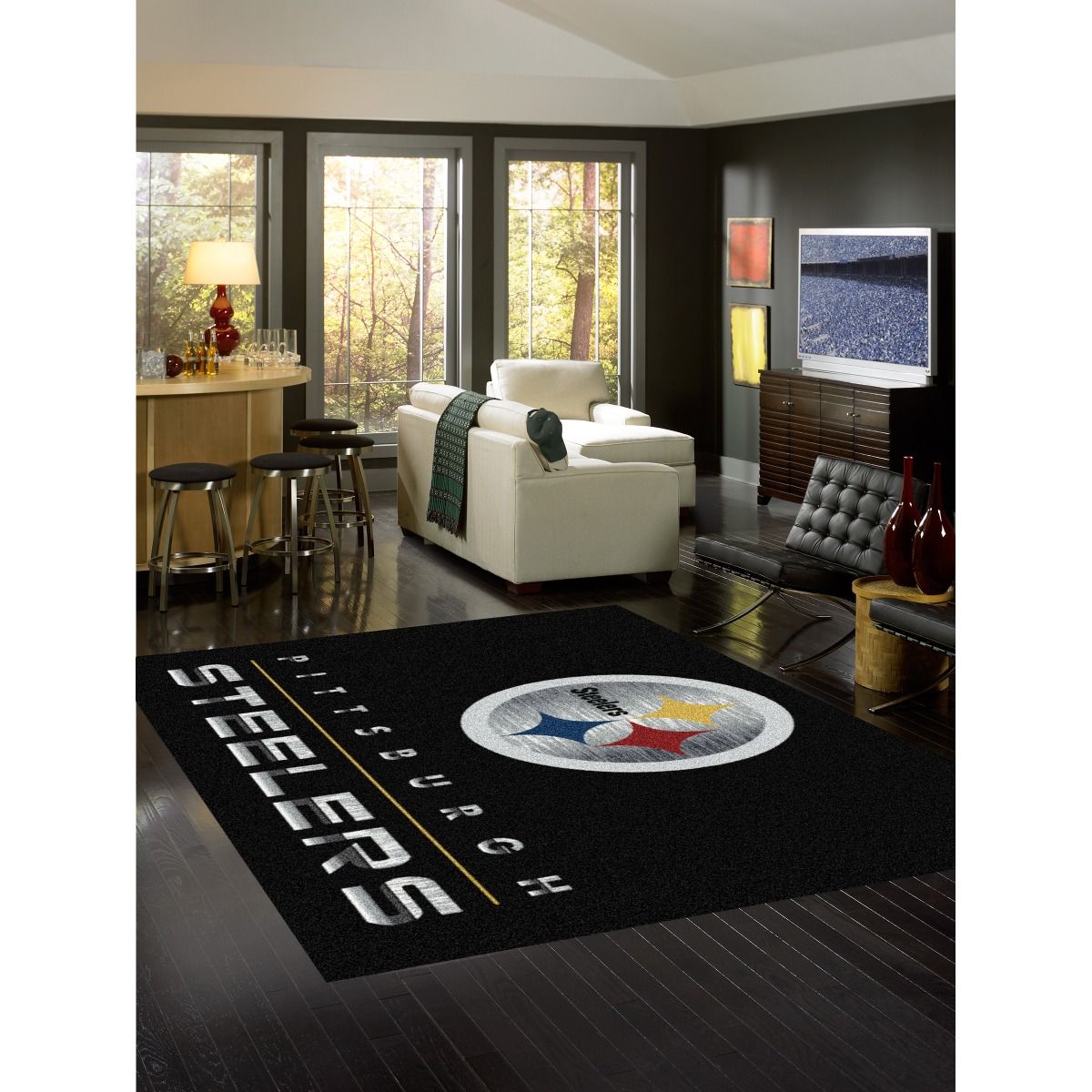 Pittsburgh Steelers Chrome 7'8" x 10'9" Rug 2 Pittsburgh Steelers Chrome 7'8" x 10'9" Rug