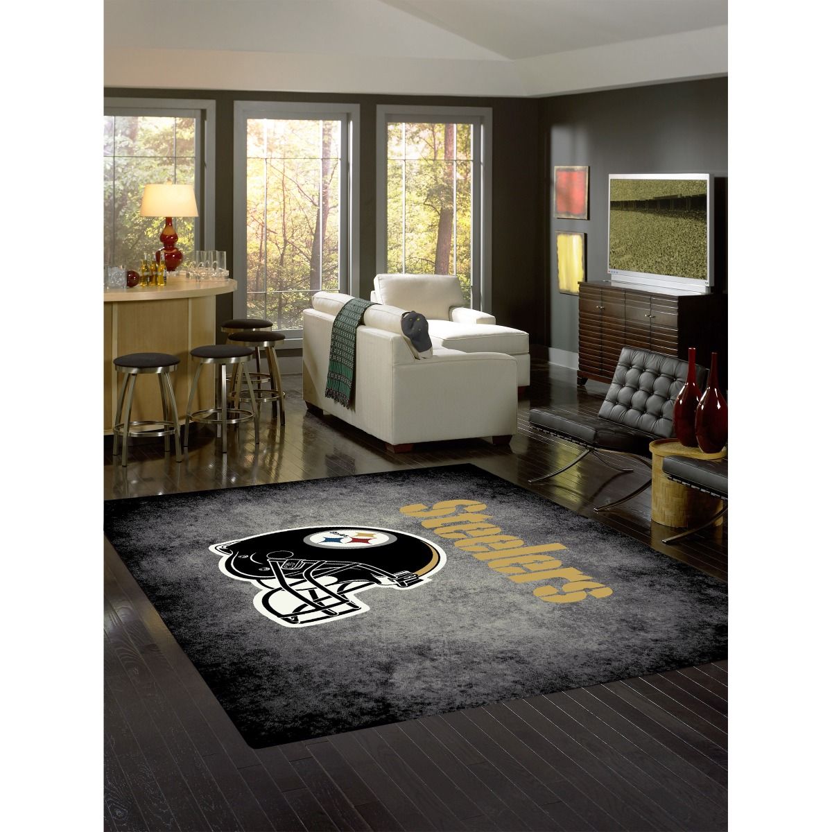 Pittsburgh Steelers Distressed 7'8" x 10'9" Rug 3 Pittsburgh Steelers Distressed 7'8" x 10'9" Rug