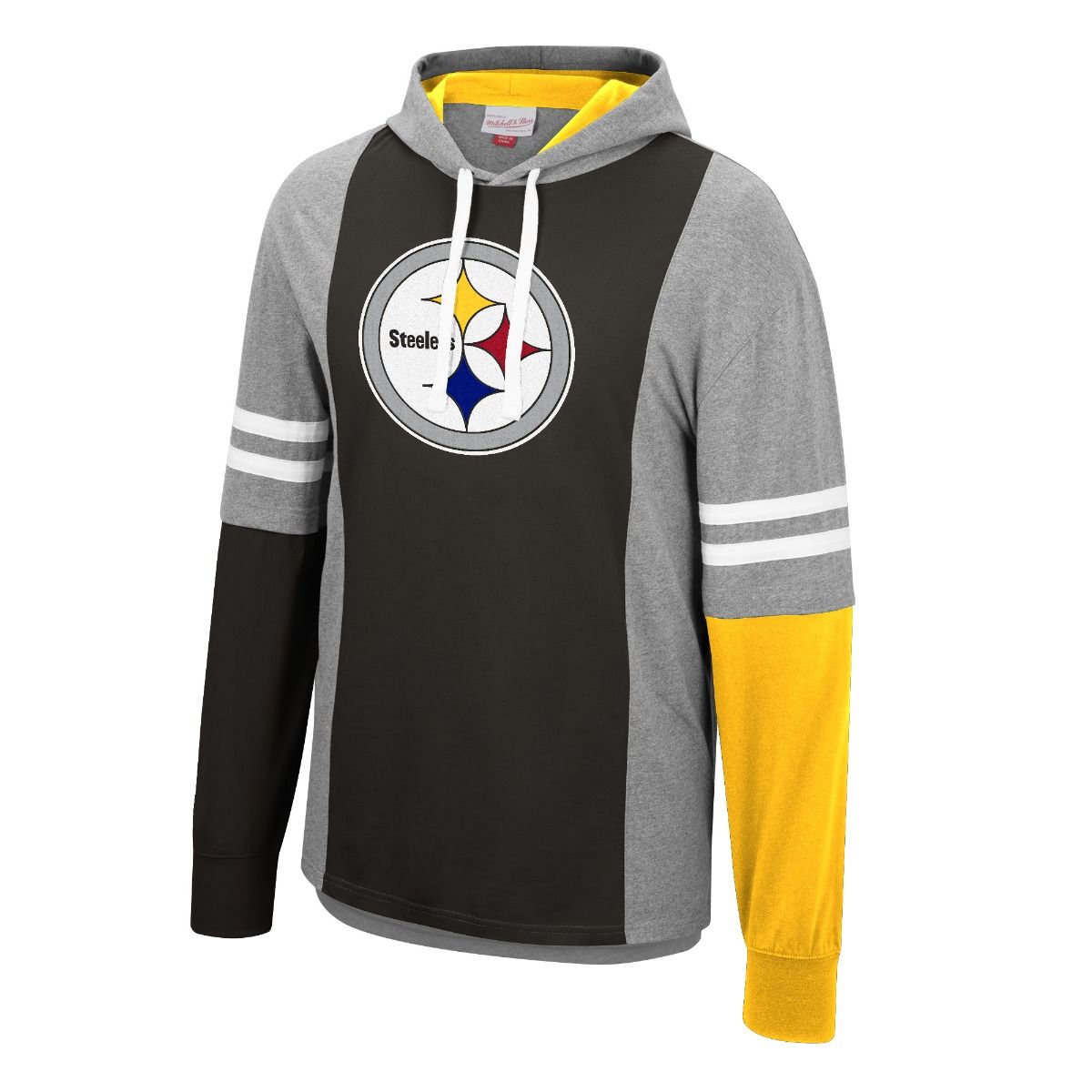 Pittsburgh Steelers Mitchell & Ness Colorblock Hooded Long Sleeve T-Shirt