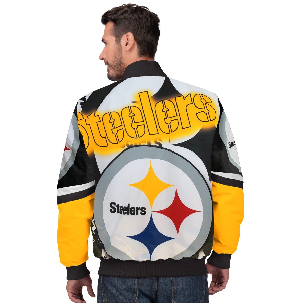 Pittsburgh Steelers Men's GIII Strongside Sublimated Varsity White Mediumweight Jacket