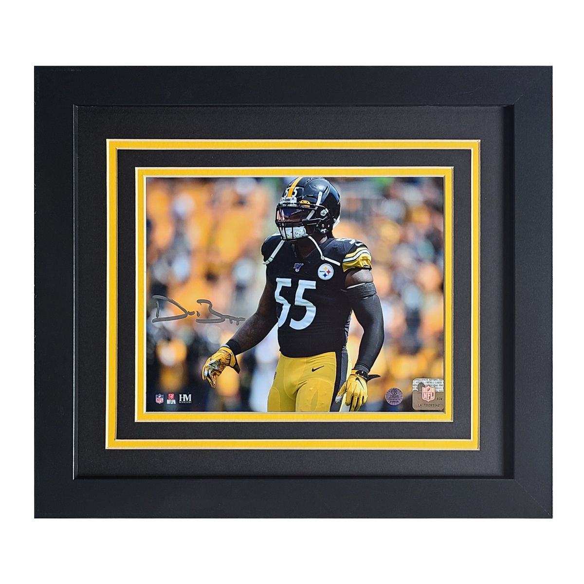 Pittsburgh Steelers #55 Devin Bush EXCLUSIVE Home Game Signed Framed 8x10 Photo