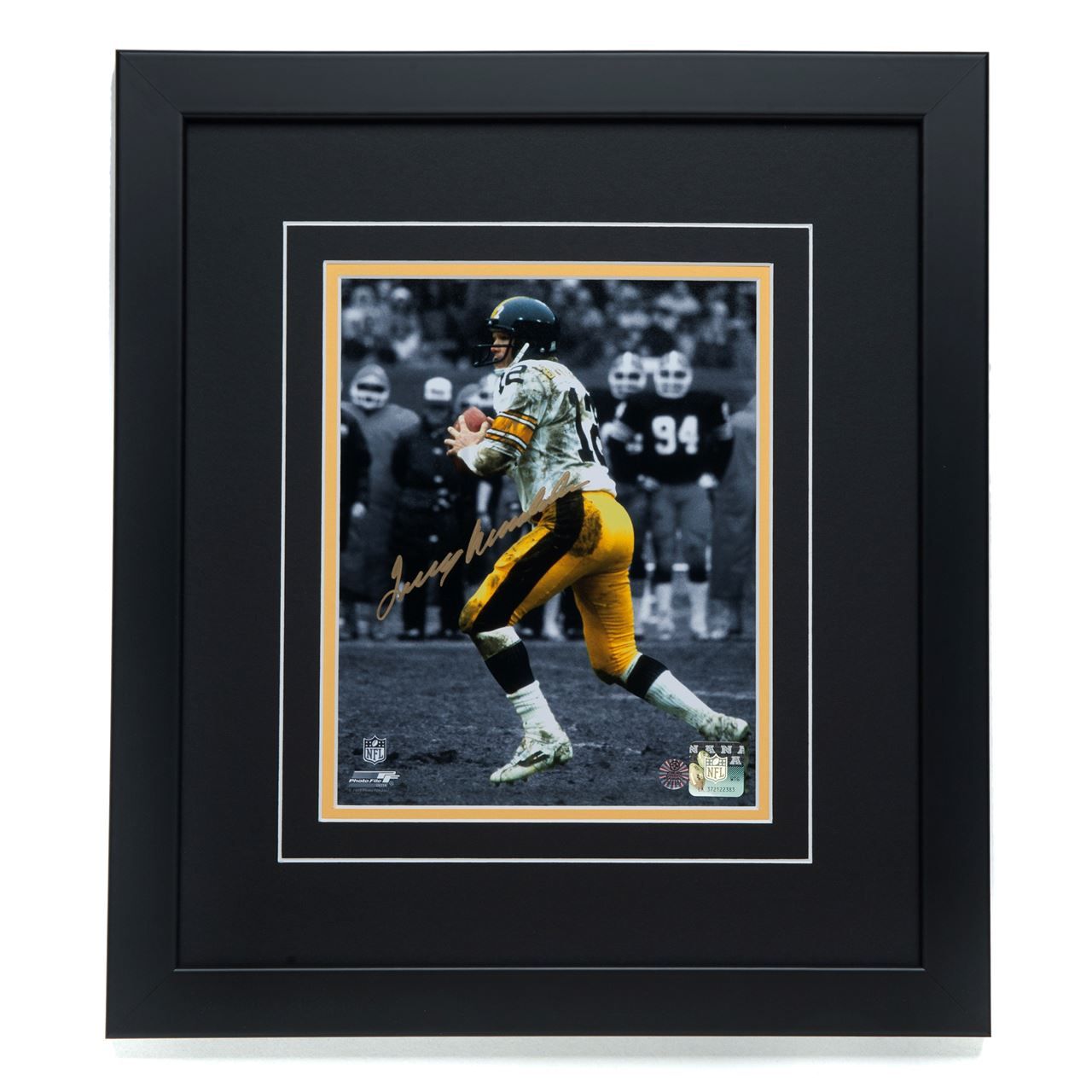 Pittsburgh Steelers #12 Terry Bradshaw Signed 'Spotlighting a Cannon in the Mud' 8x10 Framed Photo