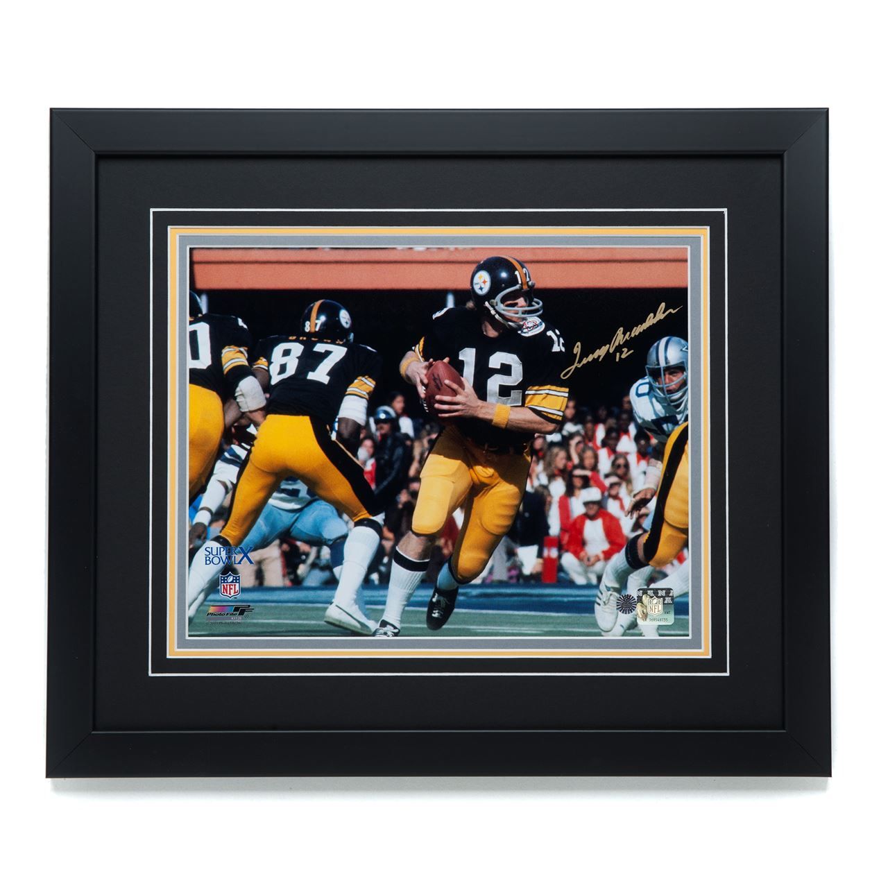 Pittsburgh Steelers #12 Terry Bradshaw 'Bicentennial Cannon at Super Bowl X' Signed 11x14 Framed Photo
