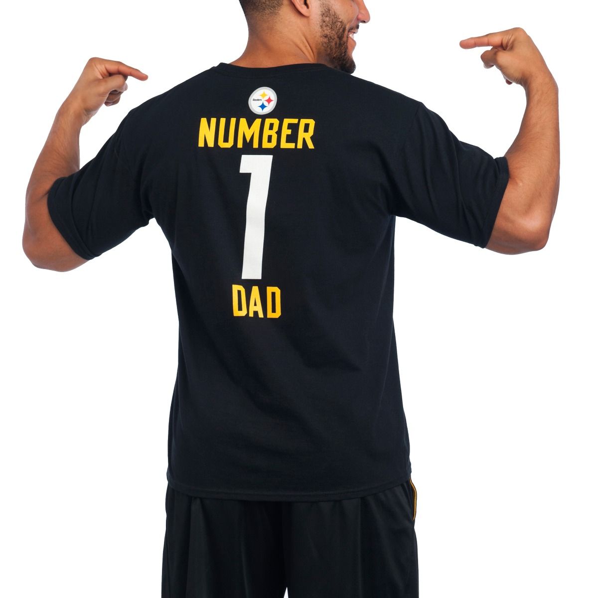 Pittsburgh Steelers #1 Dad Short Sleeve Black T-Shirt