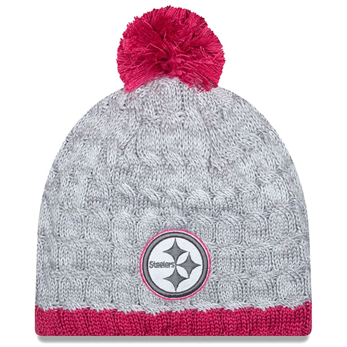 Pittsburgh Steelers New Era Women's Breast Cancer Awareness Cable Knit Hat 1 Pittsburgh Steelers New Era Women's Breast Cancer Awareness Cable Knit Hat